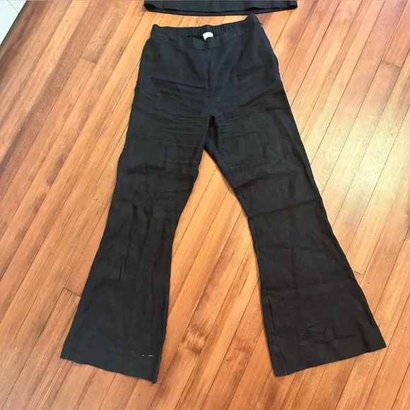 Posse Tia tailored linen flared pants black medium elastic back waist - Picture 2 of 11